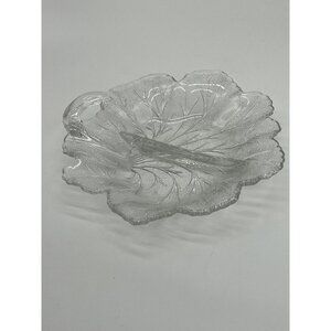 Vintage Indiana Glass Pebble Leaf Serving Relish Dish Tree of Life Design 8.5"